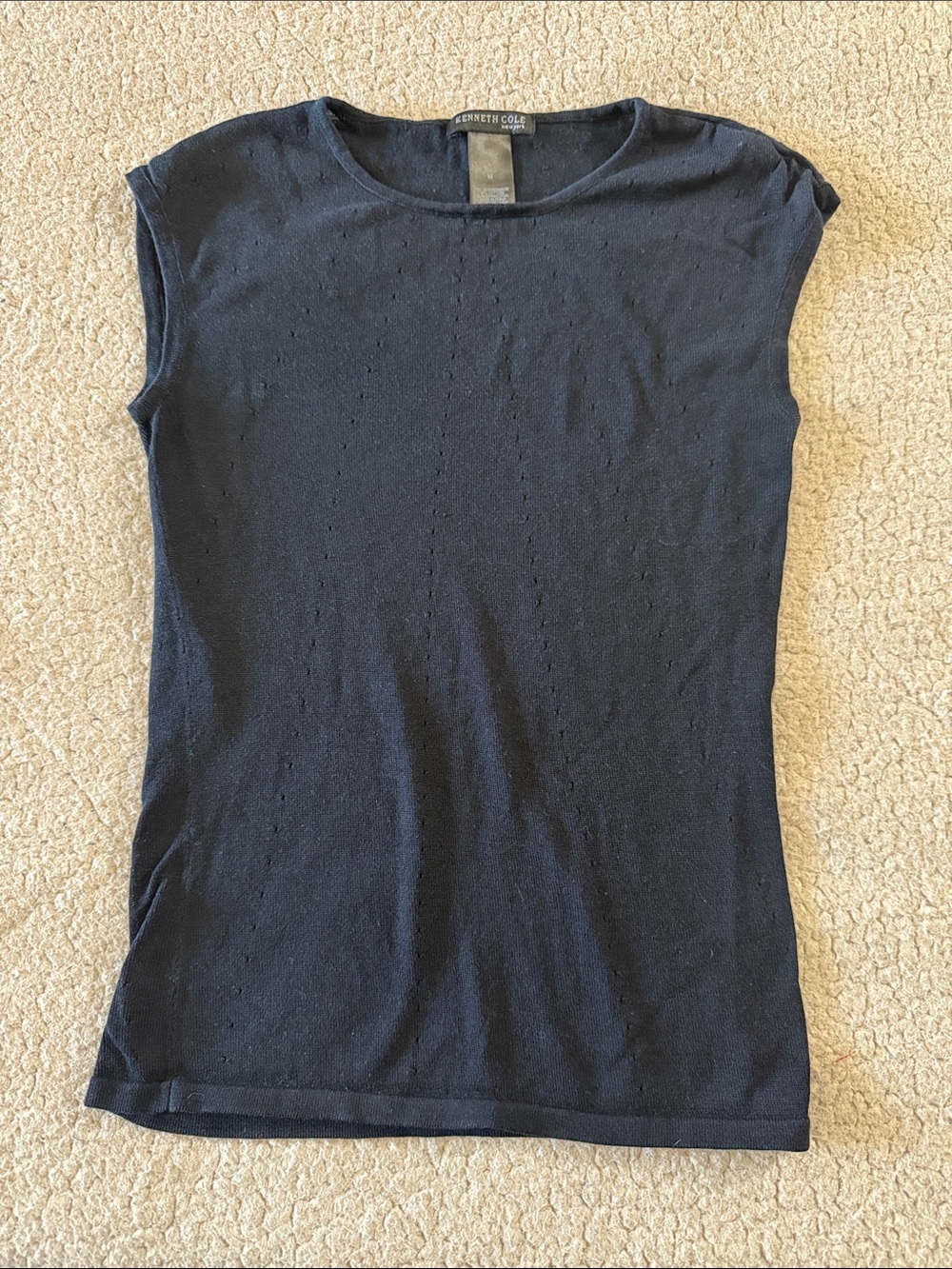 Kenneth Cole Black Cap Sleeve Silk Blend Knit Tank Top Small/Medium